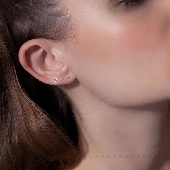 New 14K Gold Flatback Letter Earrings “N” “O” - With Boxes - Picture 5 of 16